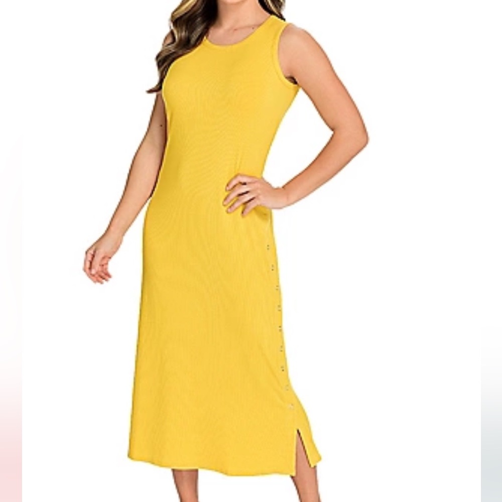 Women’s Yellow‎ Ribbed Side Snap Midi Dress